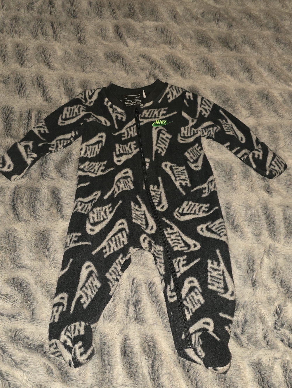 Nike Black & Gray Logo Fleece Footed One-Piece with Neon Accent